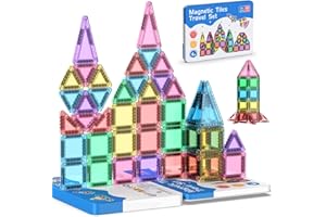 ZUPOOKO 40PCS Mini Magnetic Tiles Travel Set, Portable STEM Building Blocks for Kids with Metal Storage Box, Montessori Sensory Toys for Classroom & Travel, Christmas Gift for Boys & Girls