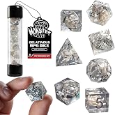 Monster Gelatinous Gaming Dice Set- 7 Clear Polyhedral Dice Set with Cubes Victim &amp; Treasure Within- Handmade Premium Sharp Edge Resin- Compatible with D&amp;D Dungeons Dragons MTG Magic &amp; All RPG Games