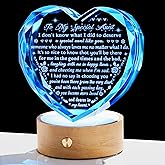 YWHL Crystal Aunt Gifts from Niece Nephew, Aunt Birthday Gifts for Women, Heart Crystal Plaque Mother's Day Gifts for Aunt with Colorful Led Base