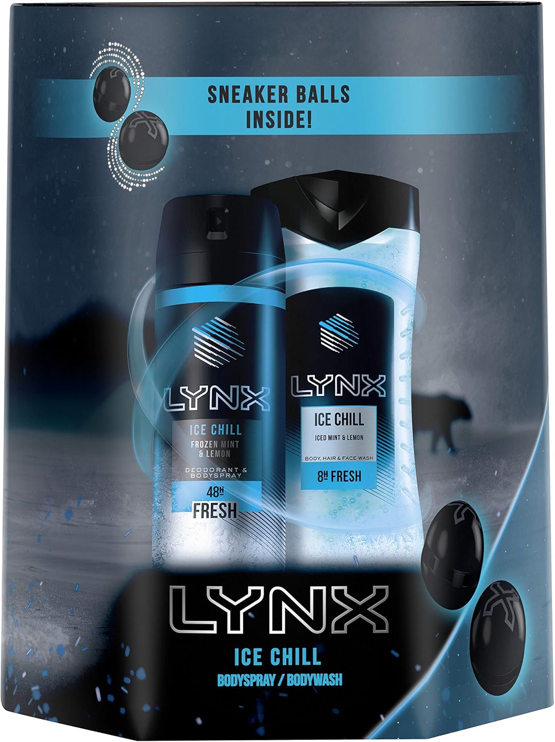 Lynx Ice Chill Gift Set For Men, Boys And Teenagers, Duo Pack With Shoe deodorizer Balls, Shower Gel And Deodorant Body Spray, eco friendly packaging