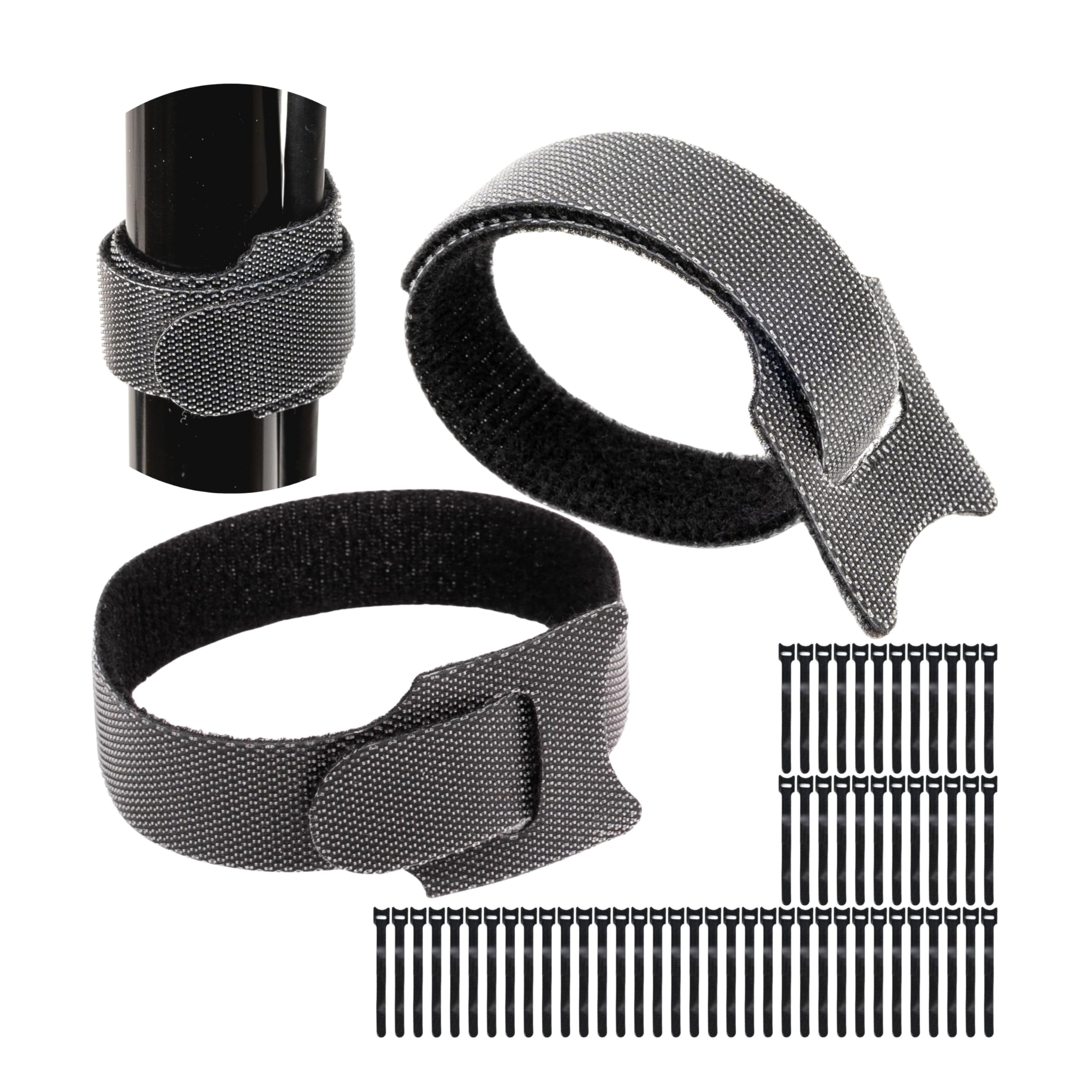 Hook Loop Ties, 50 Pieces, 15 cm Long, in Black, Rope Hook-Loop Made of Nylon, Reusable Tape, reclosable Strap Organiser, Fastener Ties Clip, clamp Cable Strap