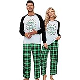 MNLYBABY Couple Christmas Pajamas Matching Sets Christmas Pjs Women Xmas Holiday Long Sleeve 2 Piece Set Men