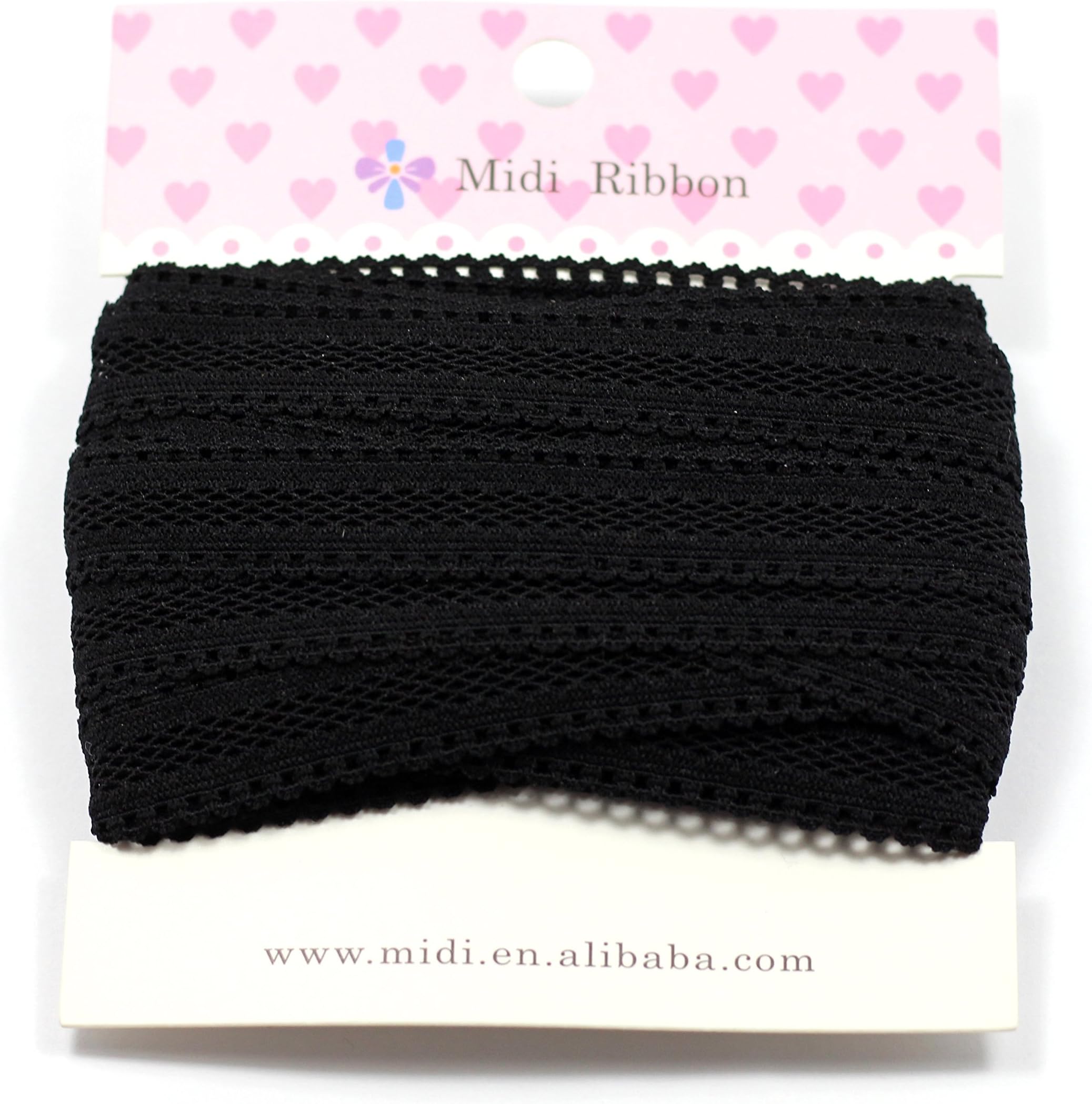mdribbon Value Pack 5/8" 10 Yds/Pack (16mm Wide 9.144 Meters Length) Lace Shape Hollow Stretch Elastic Fabric Ribbon Soft Trim Lace For Hair Ties Headbands Garters Black Color