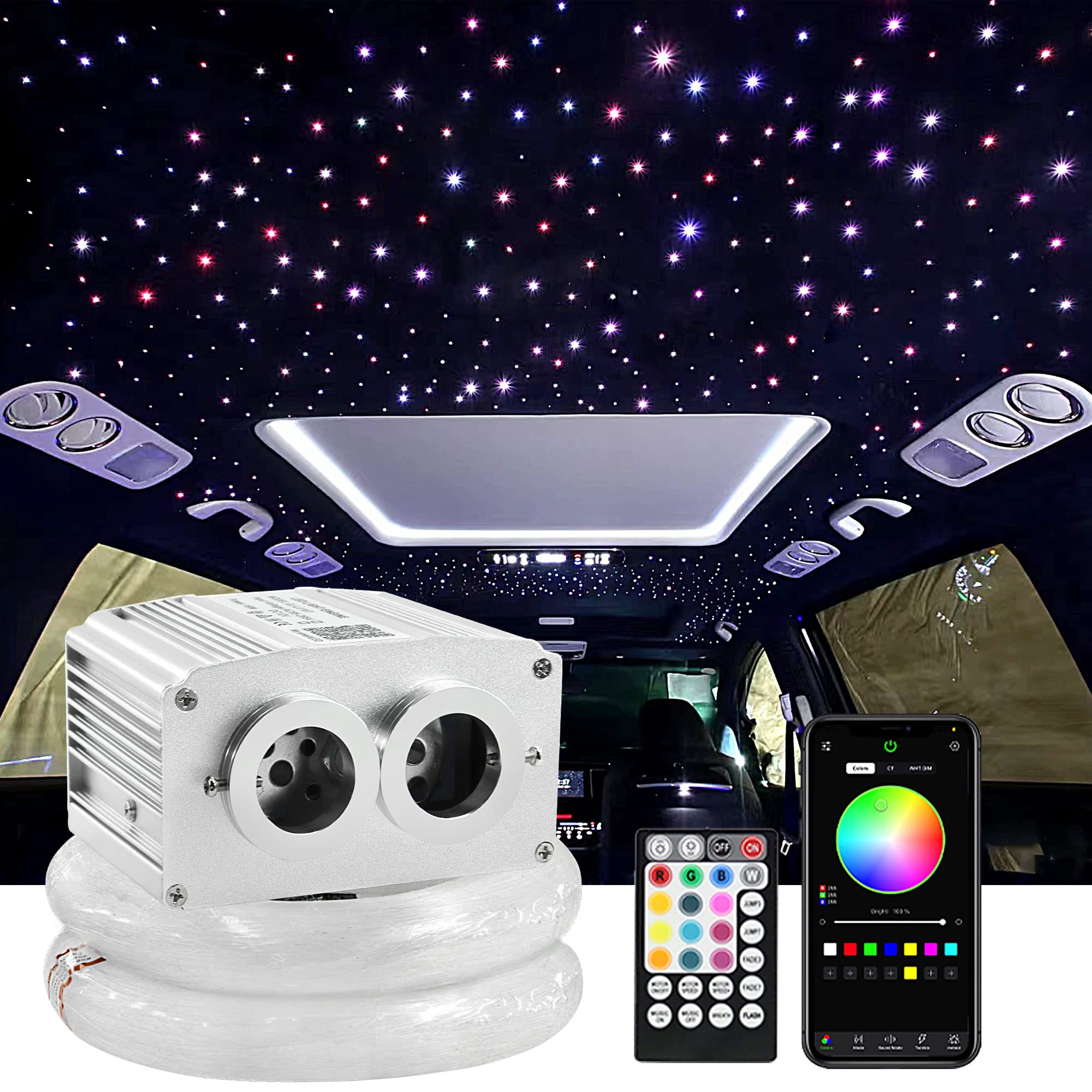 Photo 1 of ATOKEE 16W Twinkle 800pcs Starlight Headliner Kit, 0.03in 9.8ft Dual Port Fiber Optic Star Lights for Car Roof Use with APP/Remote Control