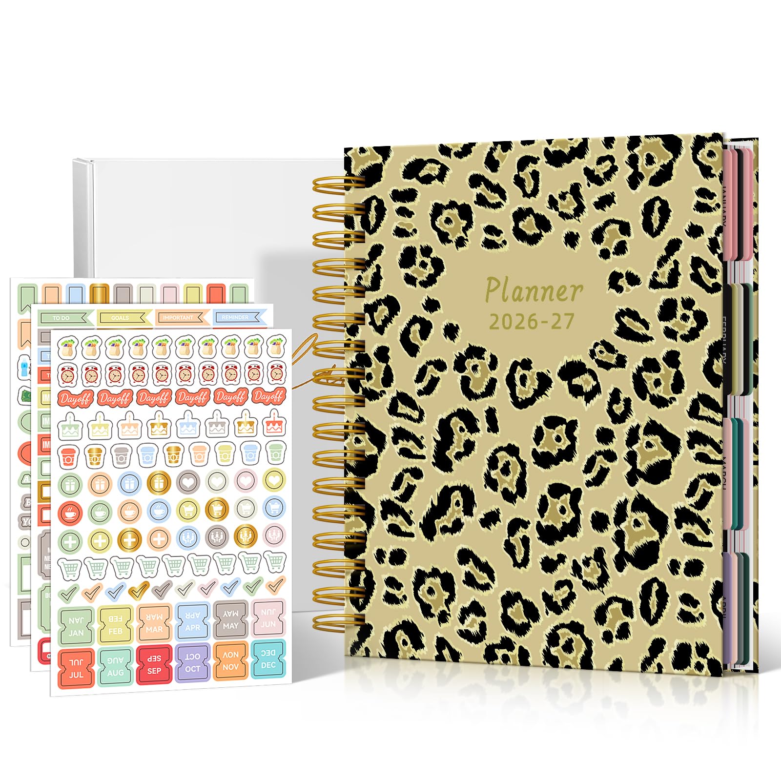 Photo 1 of 2026 Planner Weekly and Monthly, Hardcover 2026-2027 Planner Calendar Agenda with Stickers, Monthly Tabs, Jan 2026 - Jun 2027, 18 Month Large Daily Planner, 8" x 10", Leopard