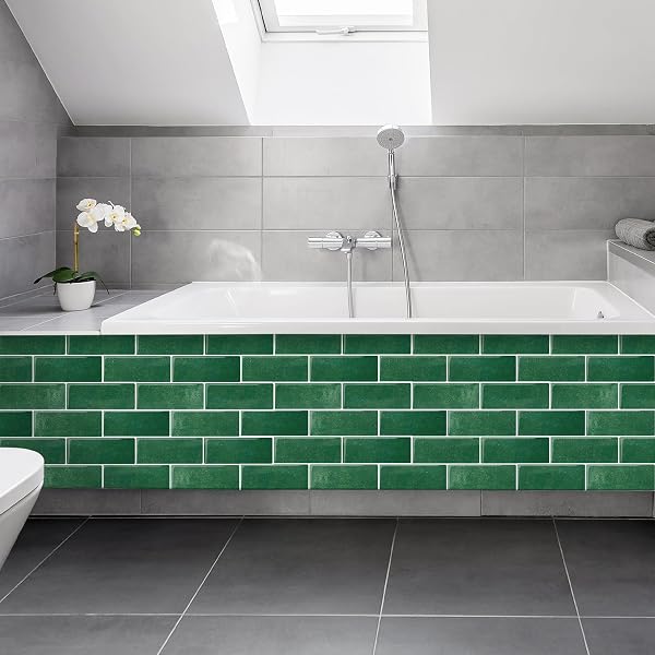 ARTEMURO 10-SHEETS PEACOCK GREEN SUBWAY TILES PEEL AND STICK BACKSPLASH TILE- 3D SELF ADHESIVE PEEL AND STICK BACKSPLASH FOR KITCHEN, BATHROOM – 12″X12″ STICKY MOSAIC WALL TILES