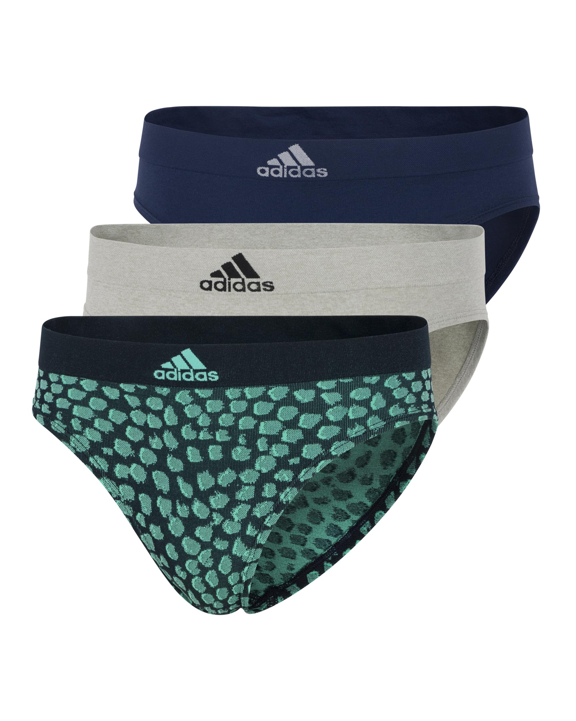adidas Women’s Seamless Hipster Underwear Multipack, Blue Jacquard/Mahogany/Night Indigo, Medium