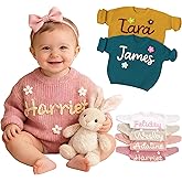 Personalized Baby Sweater with Name,Custom Hand-Embroidered Newborn Knit Sweaters for Girls & Boys,Chunky Oversized Kids Sweater Multi,Infant for Birthday,Baby Shower