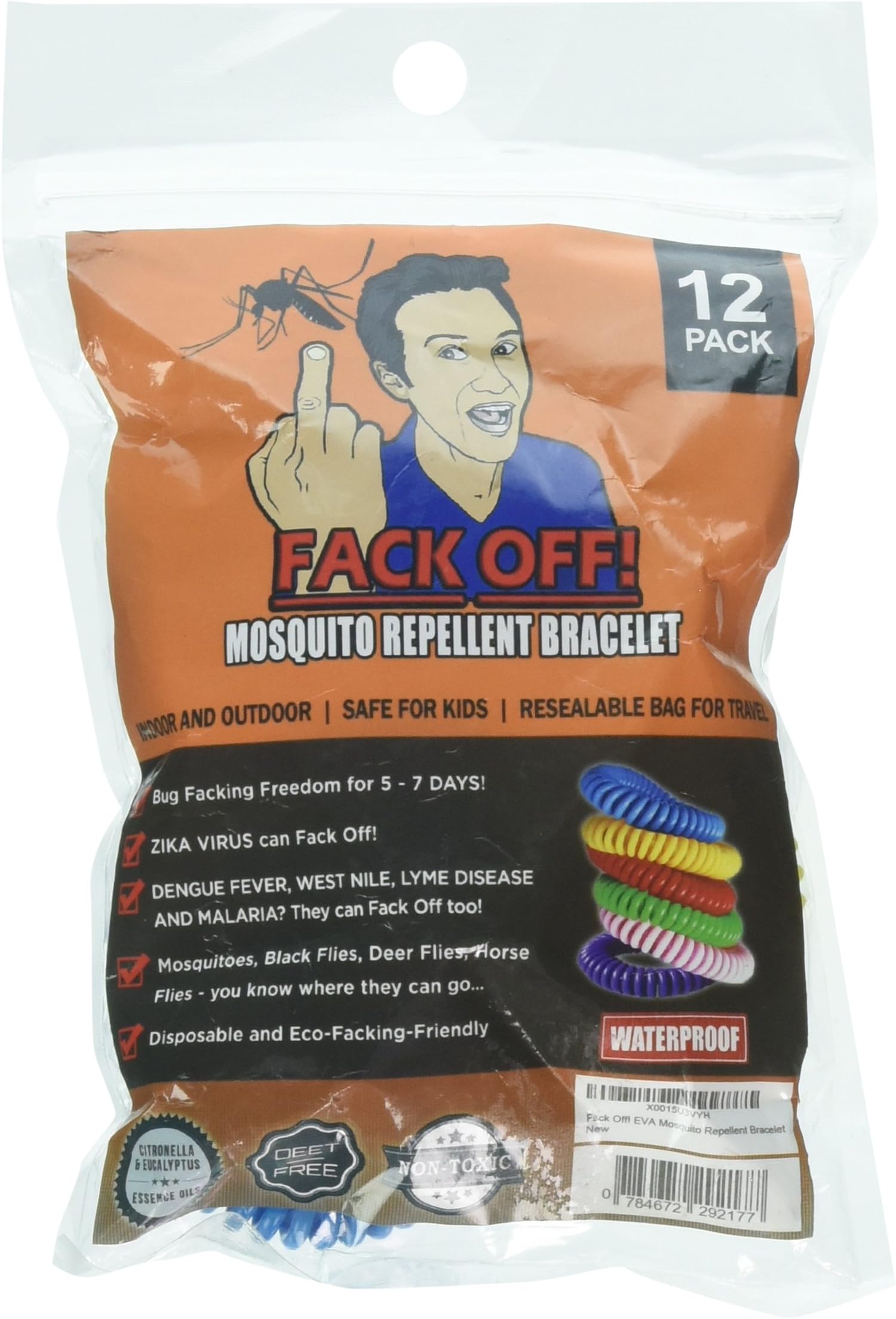 Fack Off! Insect Repellent, Stretchable Band (12 Pack) - Funny Gifts