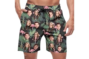 Artstars Custom Swim Trunks with Face for Men, Personalized Funny Photo Hawaiian Swim Shorts Beach Board Shorts Gift for Dad