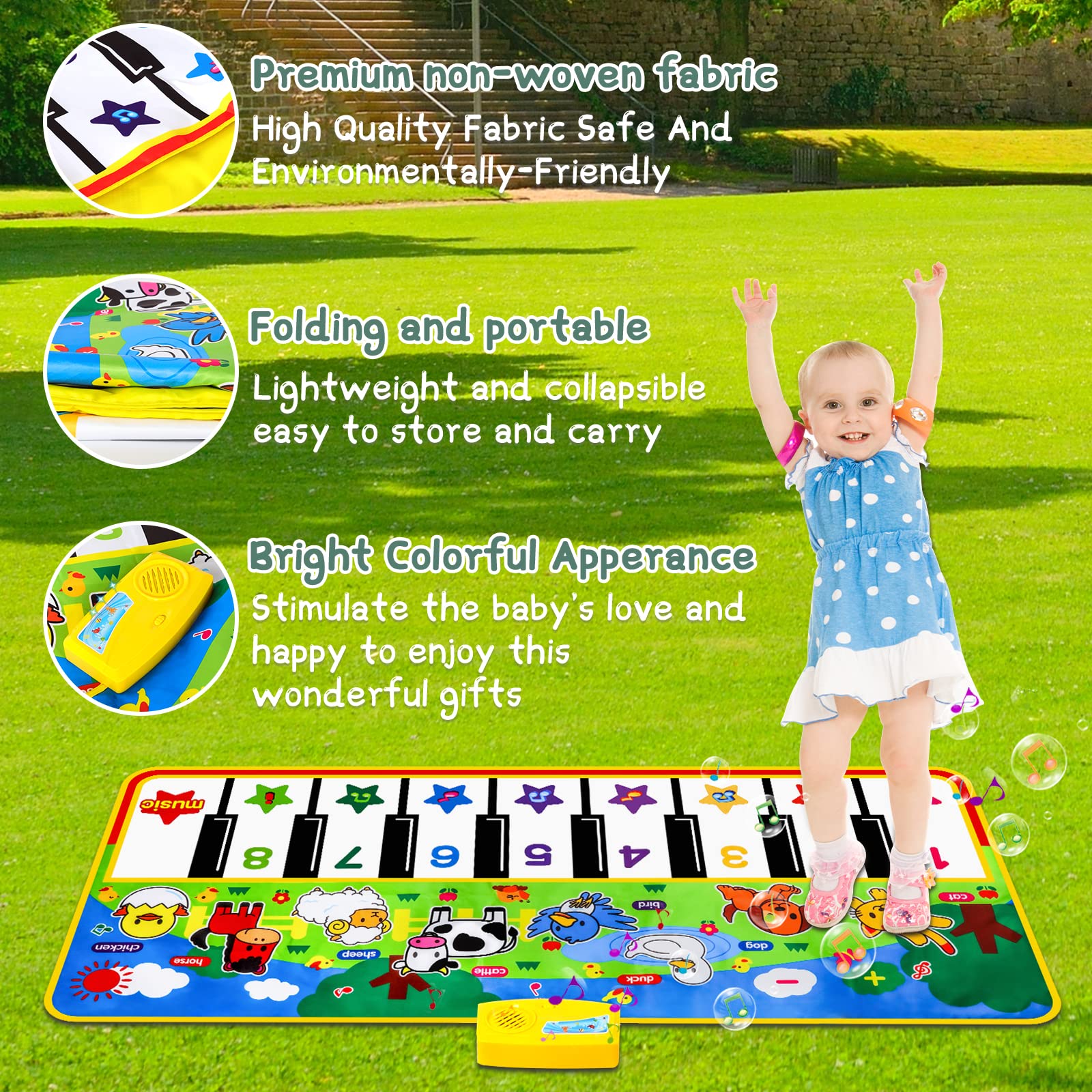 M SANMERSEN Piano Mat, 53'' x 23'' Musical Toys for Toddlers Floor Piano Touch Playmat with 8 Animal Sounds, Music Keyboard Dance Mat Toddler Toys Gifts for Boys and Girls 1 2 3 4 5 Year Old