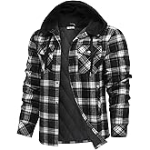 COOFANDY Flannel Jacket for Men Quilted Lined Shacket Long Sleeve Button Down Hoodie Shirt Jackets