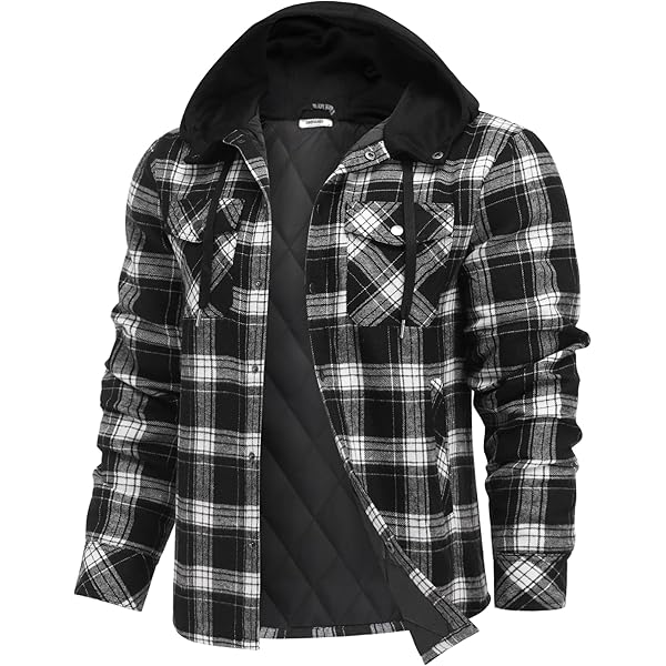Facitisu Men Fleece Hoodie Plaid Flannel Jacket Heavy Warm Big and
