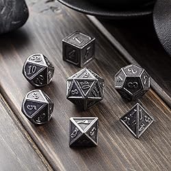 DnDnD Acient Silver Metal DND Dice Set, 7PCS D&D