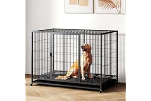 HIWOKK 48 inch Metal Wire Dog Crate for Large Dogs with Tray, Double Door, Puppy Dog Playpen for Yard Indoor Outdoor Use,XL Dog Cage Kennel