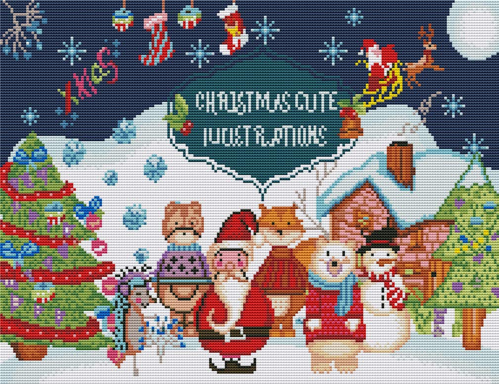Abillyn Embroidery Cross Stitch Kits Christmas Cute Illustrations Stamped with Printed Pattern Starter Kit (Christmas)