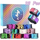 KUUQA 16 Pcs Magic Sequins The Mermaid Bracelets 2-Color Sequin Reversible Glitter Slap Bracelets Charms Wristband for Kids L