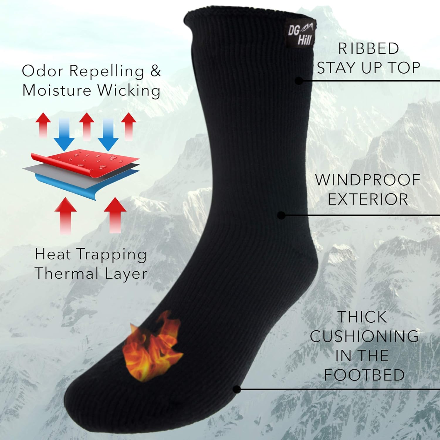 2 Pairs of Mens Thick Heat Trapping Insulated Boot Thermal Socks Pack Warm Winter Crew For Cold Weather at  Men’s Clothing store