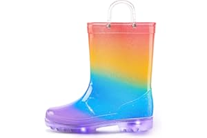 K KomForme Toddler Light Up Rain Boots for Girls Boys Waterproof Rain Boots with Handles Outdoors