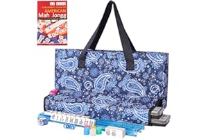 TIASUSAN American Mahjong Game Set, 166 White Tiles, Blue Printed Bag with Entire Accessories, 4 All-in-One Rack/Pushers, Mahjong Tiles Set