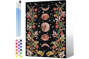 GHHKUD Painting by Numbers Moon and Flowers for Adults Beginners, DIY Acrylic Fantacy Paint by Numbers on Canvas Art for Adul