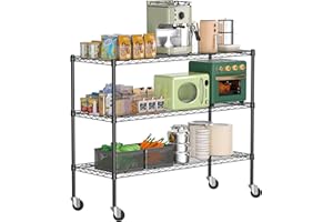 KKN 3-Tier Storage Shelves - Heavy Duty Wire Storage Rack with Wheels as Well as Feet, Adjustable Shelf, Metal Shelving Units for Pantry/Garage/Kitchen/Warehouse,47.27''L*18''W*39.27''H