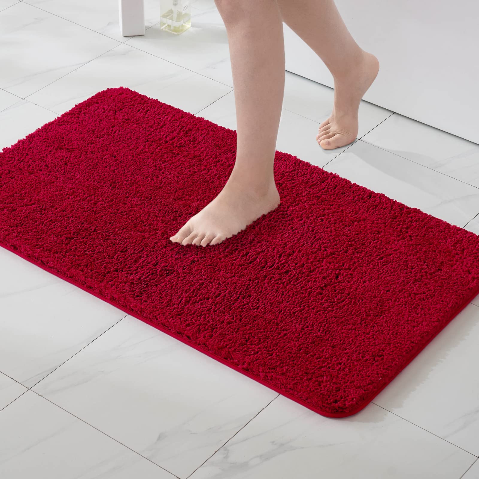 MIULEE Bath Mat Non Slip Absorbent Bathroom Soft luxurious Shower Small Mat Doormat Inside Rugs Kitchen Rugs Carpet Mat Washable for Bathroom Bedroom Kitchen Entrance 70x120 cm Red