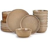 vancasso ANYA 24 Pieces Plates and Bowls Set, Caramel Dinnerware Sets, Reactive Glaze Dishes Set for 8, Ceramic Dishware Sets Kitchen Dinner Set, Microwave & Dishwasher Safe