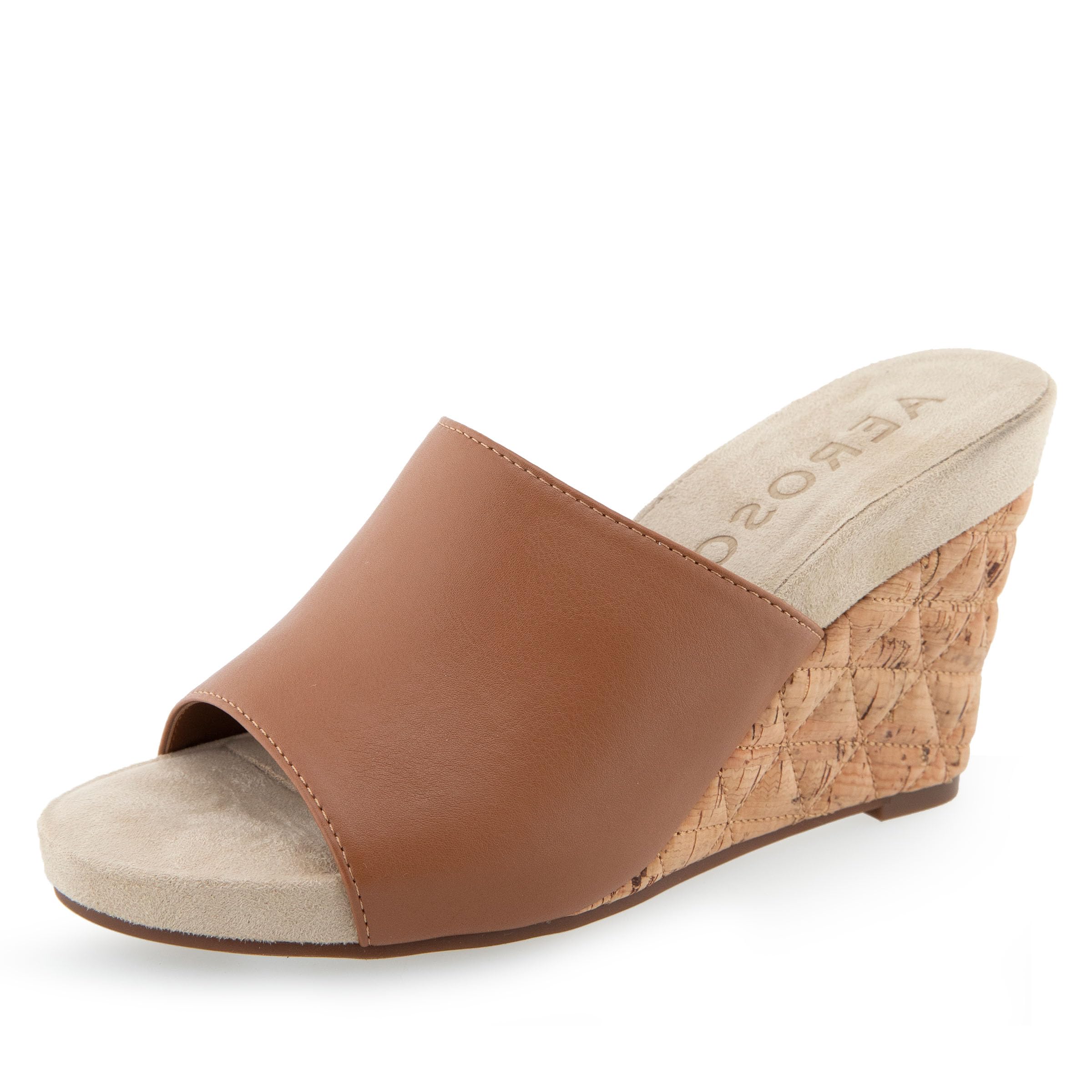 Aerosoles Women’s Pierce Wedge Sandal, Tan PU Leather, 7.5