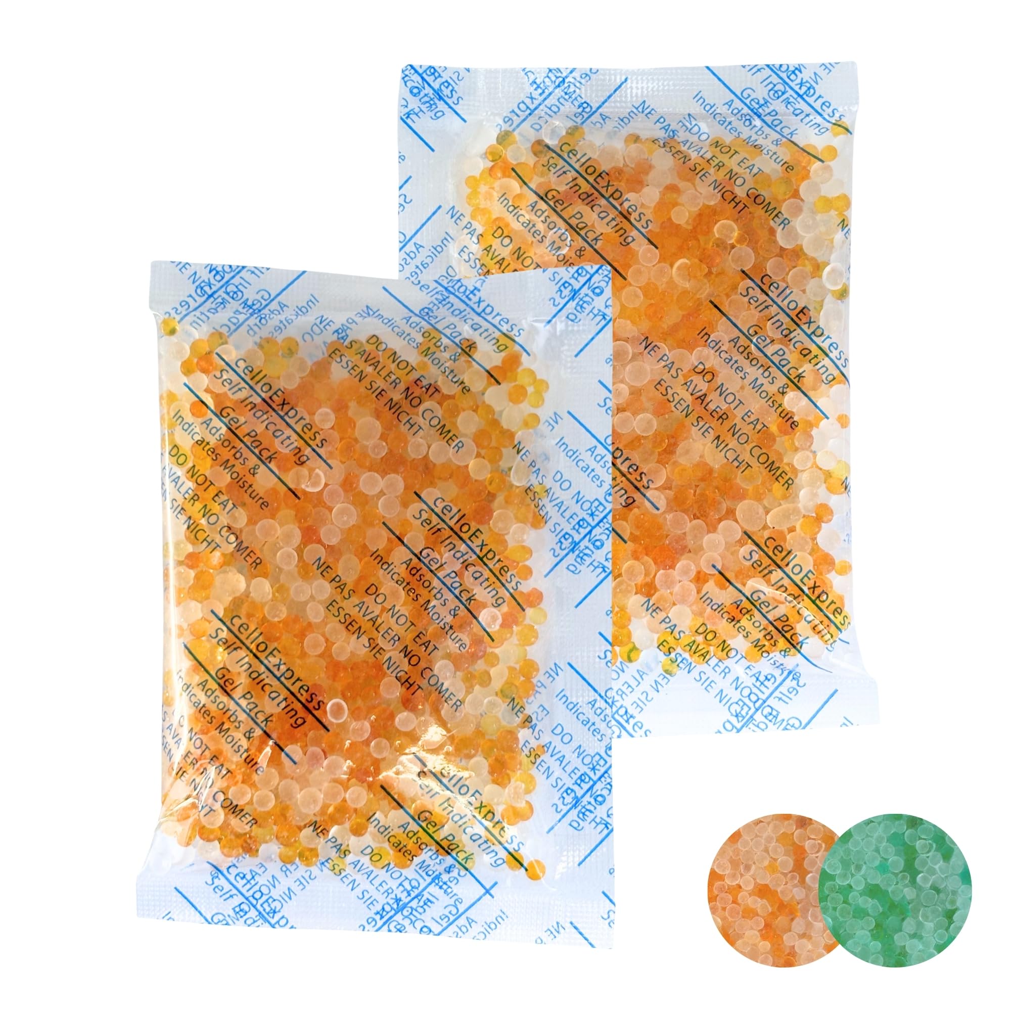 celloexpress Pack of 10 25g Self Indicating Silica Gel Desiccant Sachets - Orange Absorb Anti Moisture Damp - Total Gel Weight 250g (SI 25g, 10)