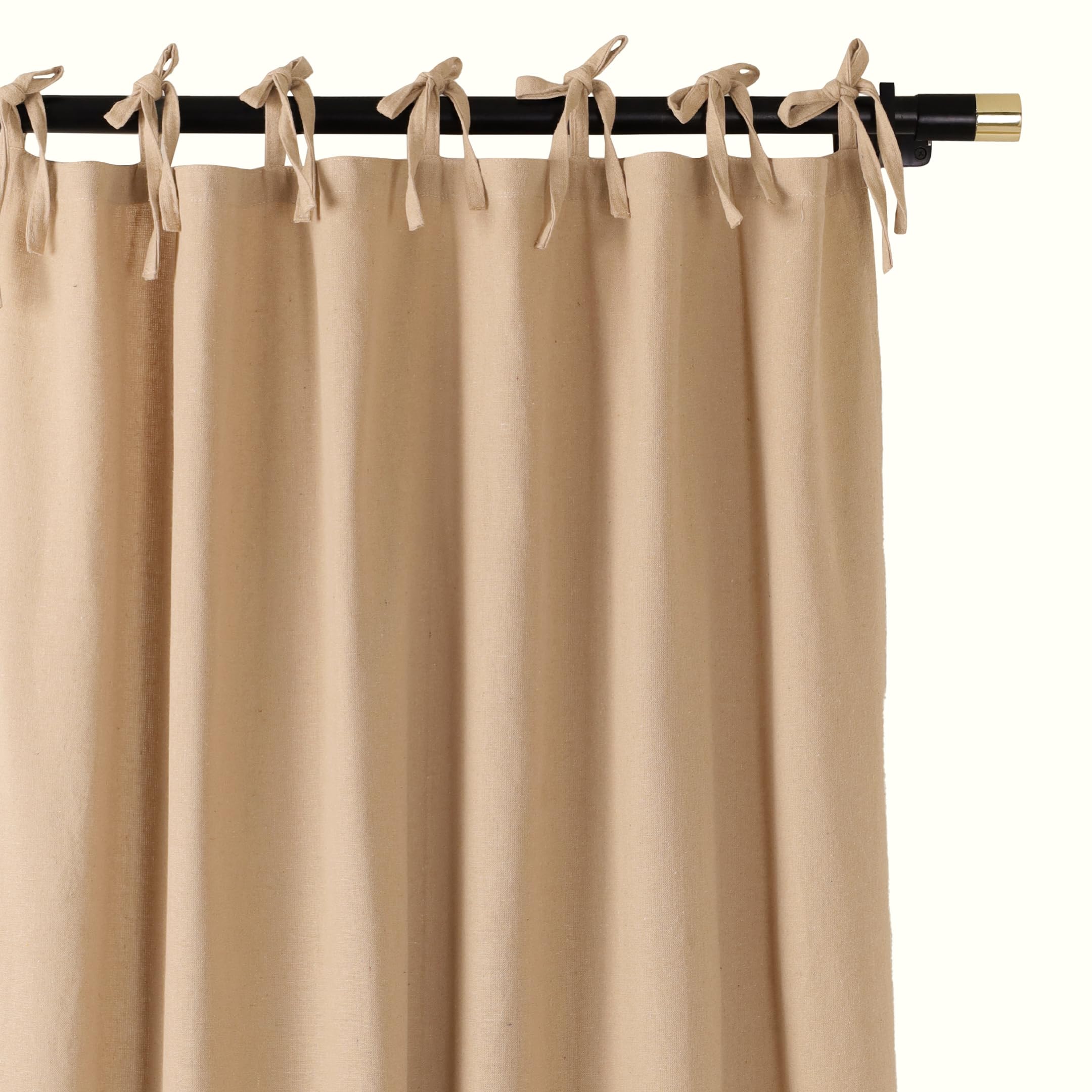 THE ART BOX Natural Gauze Blended Curtains Linen Sabsitute Energy Efficient Light Filtering Tie Top Door Window Treatment 2 Panel Drape for Livingroom (Beige, L 84" X W 42" Each Panel)