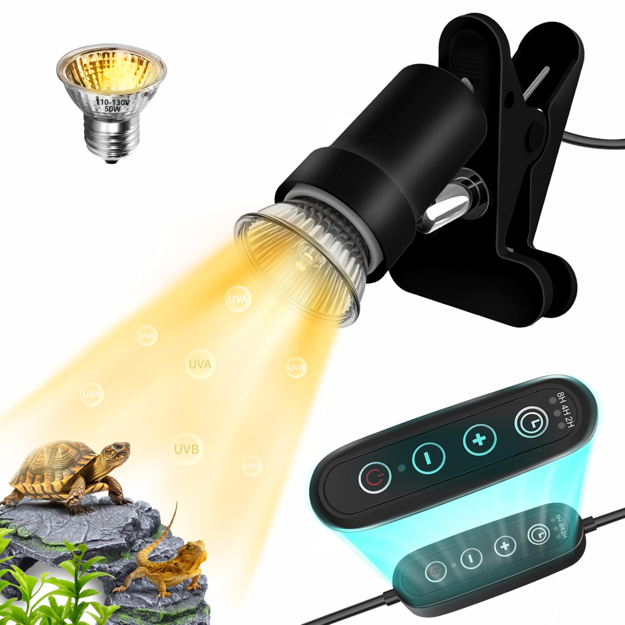 Photo 1 of ***NOT WORKING FINAL SALE NO REFUND NO RETURN*** GOZILLA Reptile Heat Lamp, Turtle Lamp Timing & Dimming Cycle Timer, Turtle Light 50W UVA/UVB Reptile Light Bulb for Amphibian and Reptile Tanks, Terrariums, Cages.(Black)