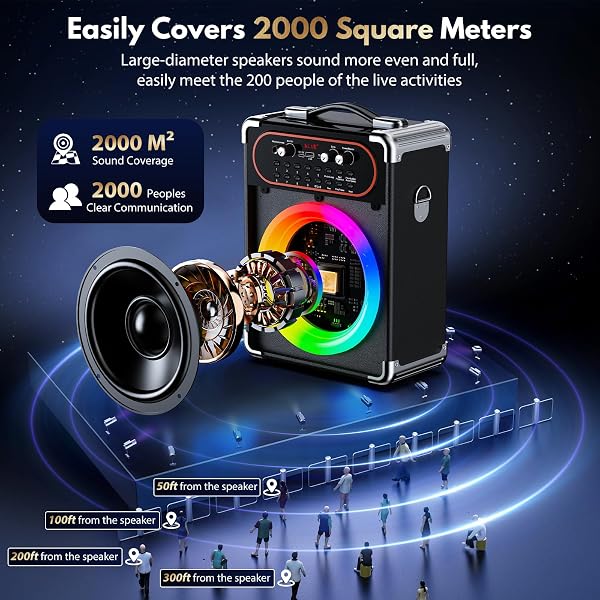 HWWR KARAOKE MACHINE WITH 2 WIRELESS 2.4G 0-DELAY MICROPHONES FOR ADULTS,PORTABLE BLUETOOTH 5.3 SPEAKER WITH ECHO ADJUSTMENT AND DEEP BASS,SUPPORTS TWS/TV/GUITAR FOR FAMILY PARTY,BACKYARD BBQ(2 MICS)