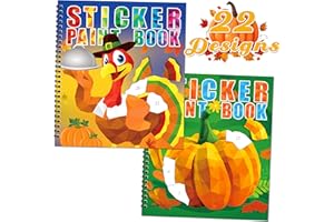 90shine 2PCS Thanksgiving Crafts for Kids Sticker Books Ages 4-8 Fall Turkey Pumpkin Harvest Designs Party Gift Create 22 Pictures