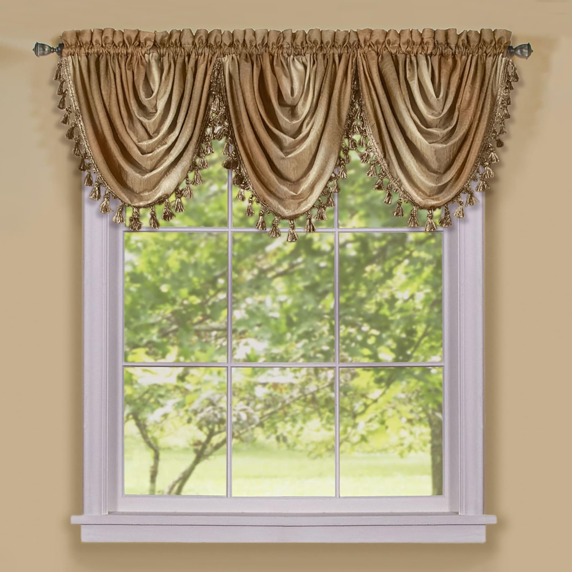Soft Waterfall Valance Window Curtains - 46 Inch Width, 40 Inch Length - Ombre (Sandstone) - Light Filtering Decorative Polyester Drapes for Bedroom Living & Dining Room by Achim Home Decor