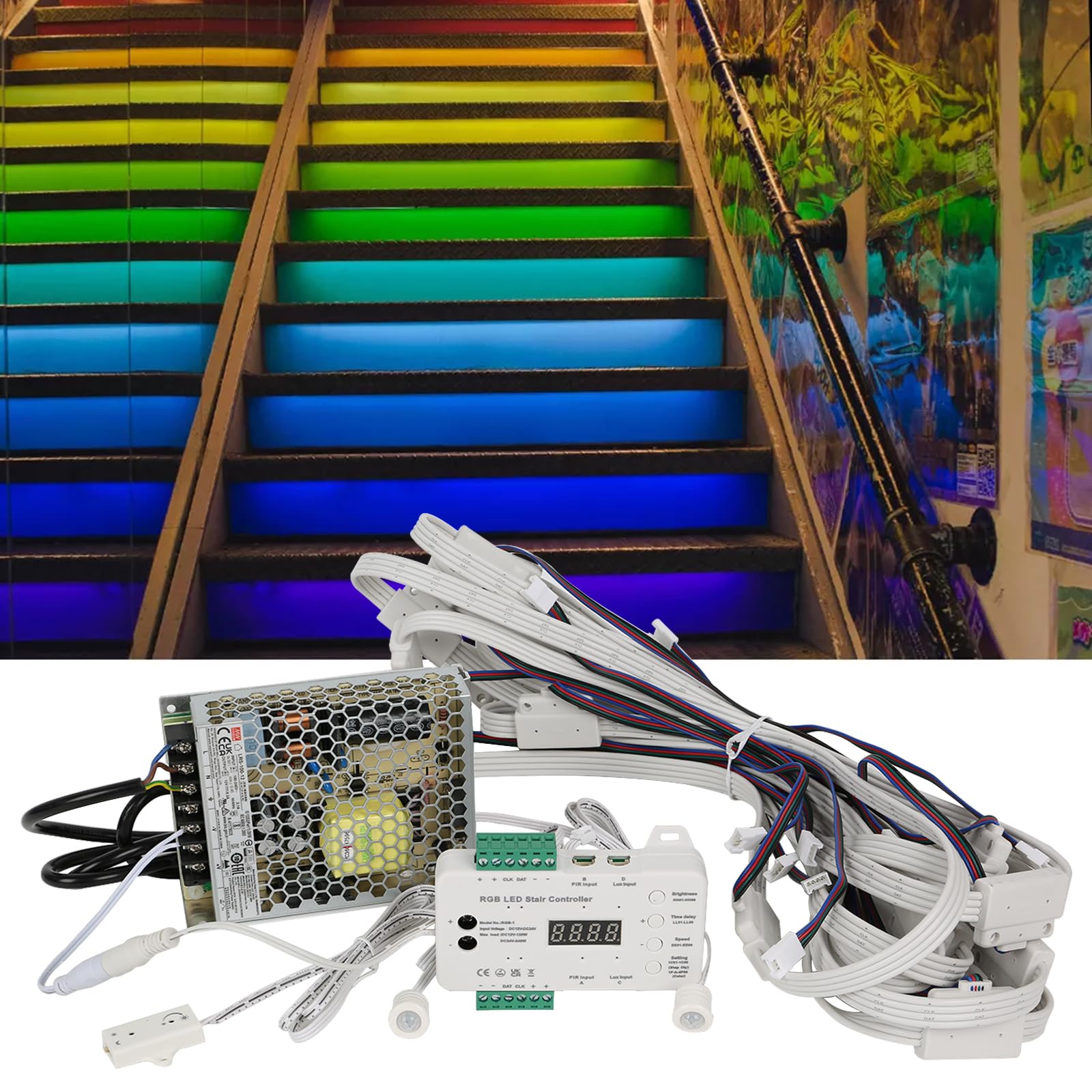 XLSBZ LED Intelligent Motion Sensor RGB LED Stair Lighting Complete Set 16 Stairs LED Step Lights for Indoor LED Stair Lights Home Smart Lighting