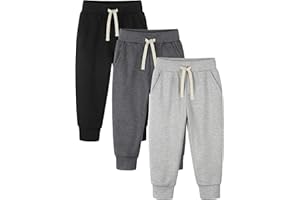 Feyoyi 3 Pack Toddler Boys Girls Sweatpants Toddler Boys Kids Joggers Pants with Pocket Drawstring Athletic Clothes