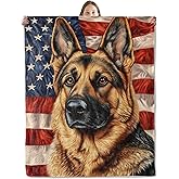 xmwjfd German Shepherd Blanket, Cozy Plush American Flag Background Throw Blanket for Couch Bedroom Outdoor, Lightweight Soft Flannel Travel Blankets, Gifts for Women Adults Kids, Warm Decor 50"×60"