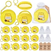 Elecrainbow 36 Pack Bee Themed Change Purses Set Include 12 Honey Pot Wallets with Keyring, 12 Thank You Tags and 12 Organza Bags for Bumble Bee Baby to Bee Birthday Baby Shower Decor,Yellow