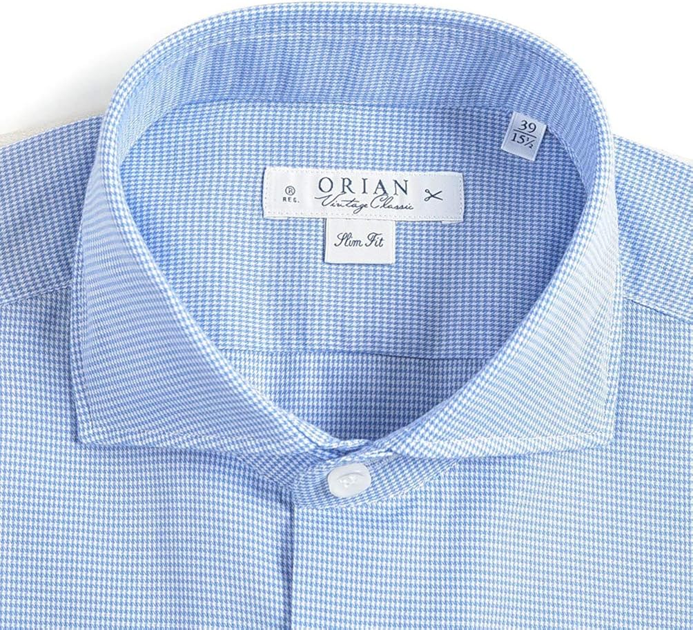 Amazon Co Jp オリアン シャツ ホリゾンタルカラー オールシーズン 長袖 スリム メンズ コットン 綿100 千鳥格子 ブルー 青 イタリア ブランド Made In Italy カジュアル 40 並行輸入品 服 ファッション小物