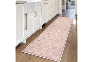 KILOCOCO Moroccan Washable Runner Rug 2x6 Hallway Runner Rug, Vintage Floral Rug Kitchen Runner Rug 6 Feet Non-Slip Runners Distressed Boho Rug Runners for Bathroom Laundry Room Bedroom, Pink
