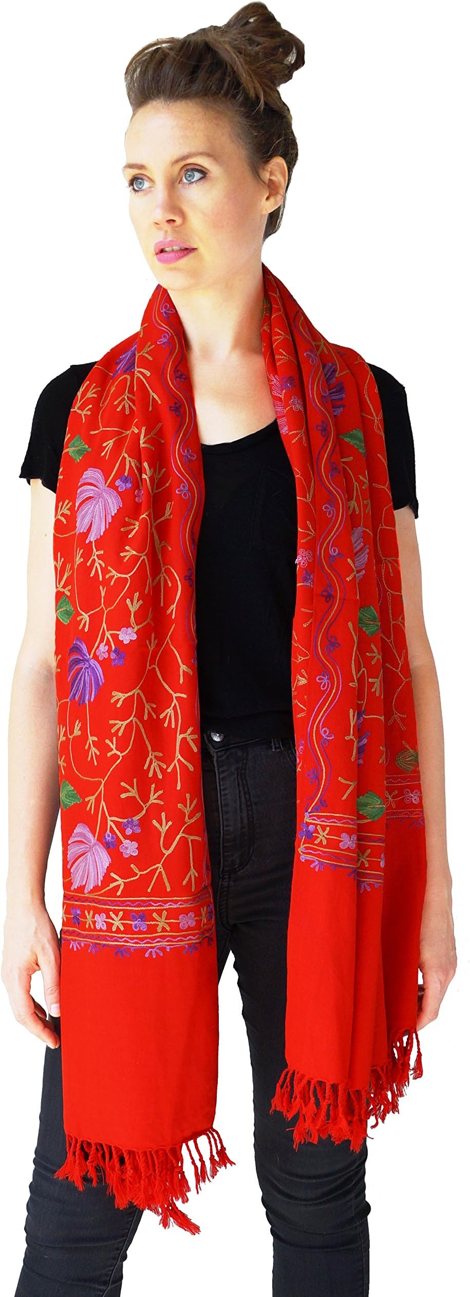Om Shanti Crafts Large Scarf Wrap or Bright Floral Scarf or Winter Shawl