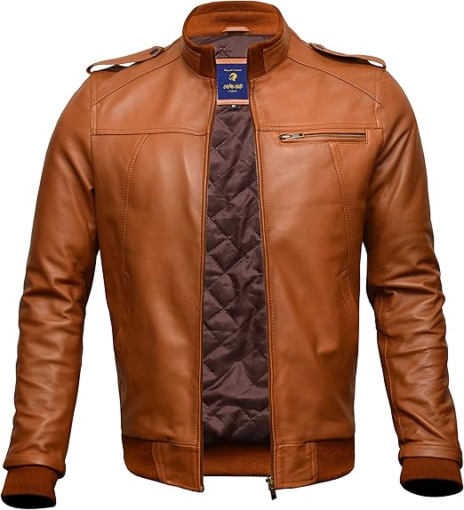 CLEARANCE !!! Mens Real Leather Brown Bomber Jacket Premium Sheepskin