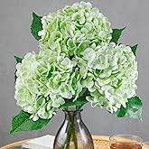 Gabotrie 3 Pcs Real Touch Artificial Hydrangeas, 21" Full Latex Faux Hydrangea Flowers, Hydrangea Artificial Flowers with Stems, Lifelike Realistic Latex Hydrangeas for Wedding Party Home, Light Green