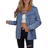 luvamia Jean Jacket Women Trendy Button Down Contrast Corduroy Collar Casual Loose Fit Denim Barn Jackets with Pockets