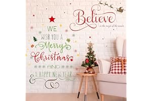 Outus Christmas Decal Stickers New Year Happy Believe Quotes Wall Decals Reindeer Tree Vinyl Art Decor Removable Modern for Party Supplies Home Window