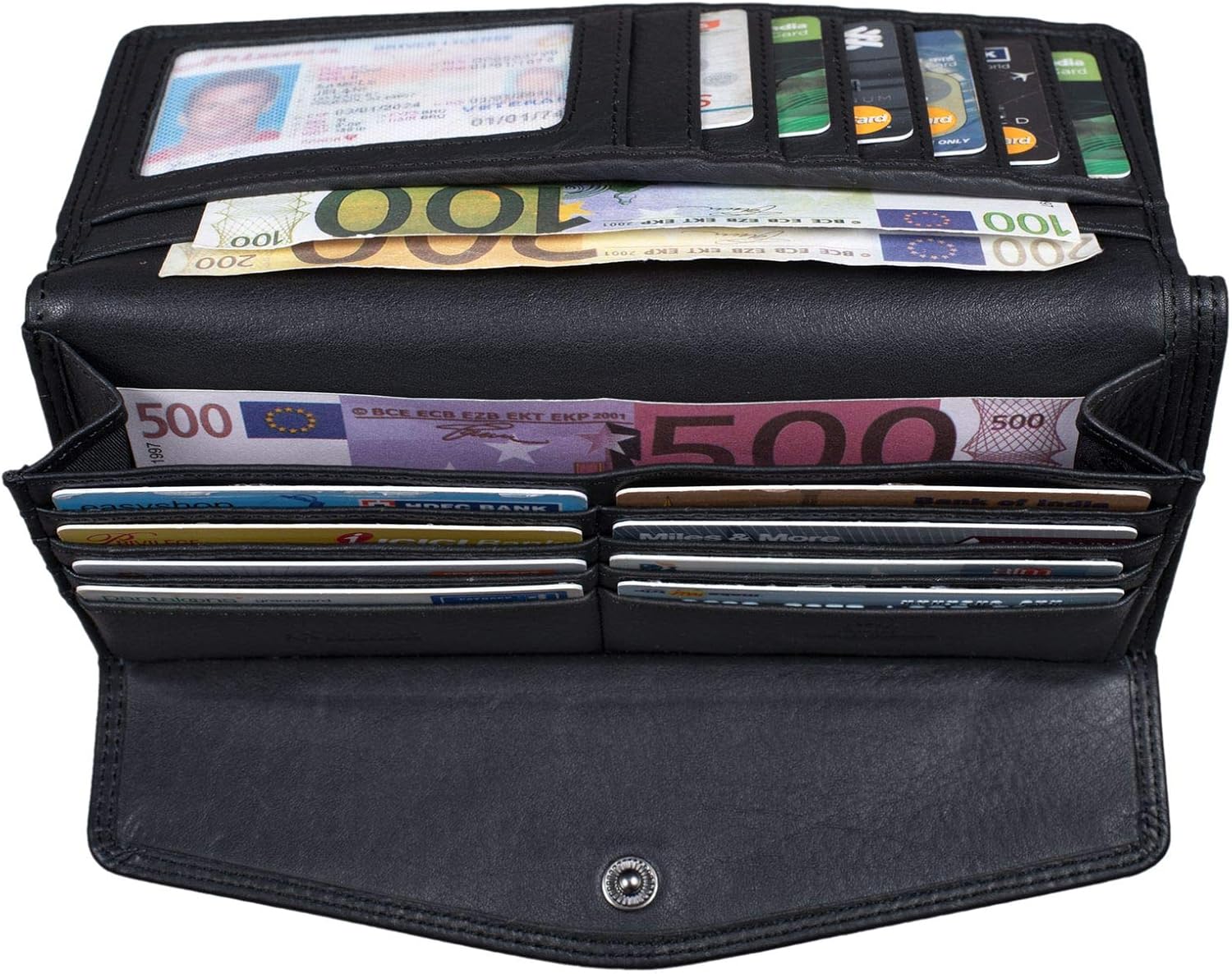 STILORD 'Gloria' Leather Wallet Ladies RFID and NFC Protection with 14 Credit Card Slots and Gift Box Purse for Women Colour:Black - Image 5