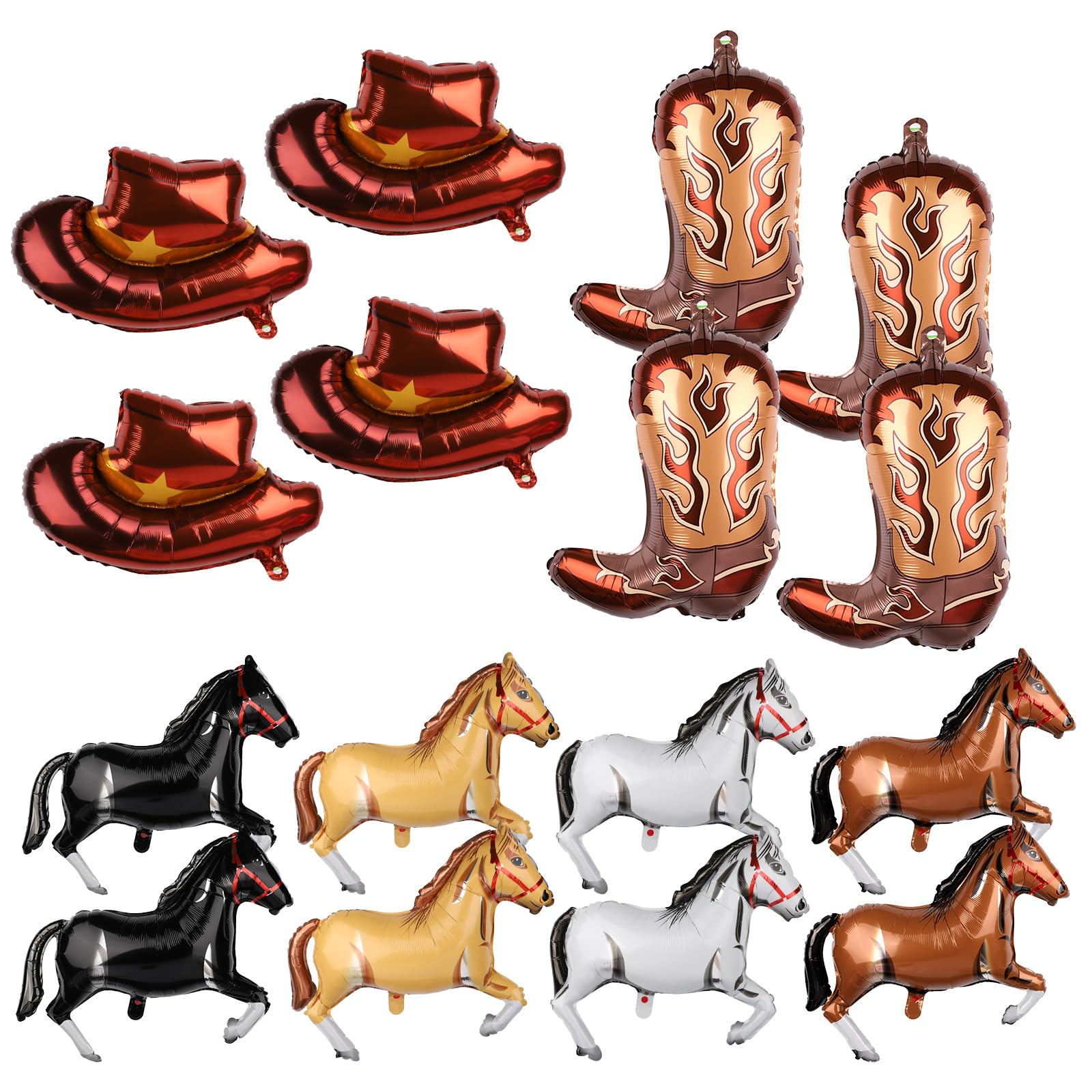 Photo 1 of 16pcs Cowboy Hats and Boots Balloons, Cowboy Party Decorations Large Foil Cowboy Horse Balloons Western Themed Party Balloons for Cowboy Cowgirl Theme Birthday Baby Shower Party Decorations Supplies