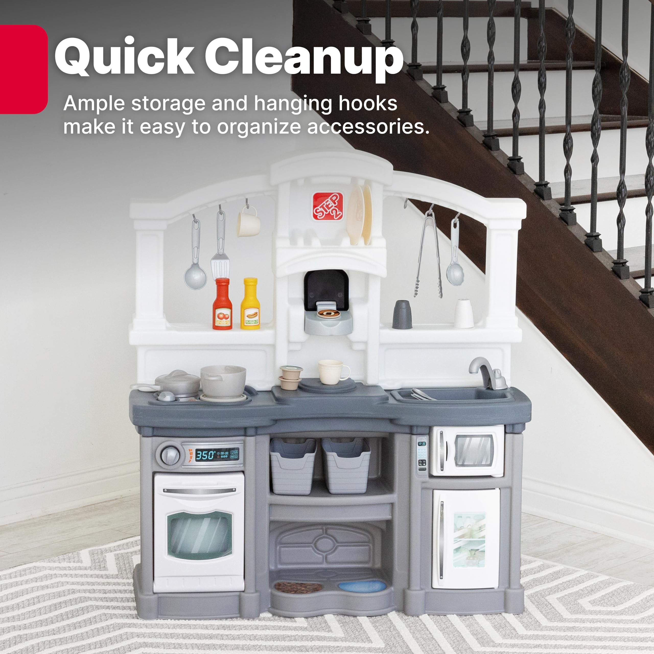 Step2 Fun with Friends Kids Kitchen Playset, Indoor/Outdoor Kitchenette with Lights & Sounds, Durable Plastic, 25-Piece Toy Accessories, Toddlers 2+ Years, Gray