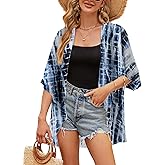 Chunoy Women Floral Beach Wear Cover Up Chiffon Kimono Cardigan Open Front Blouse Top